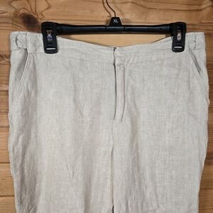 Coldwater Creek 100% Linen Ankle Pants Cream Women 12 Summer Coastal Beach *flaw